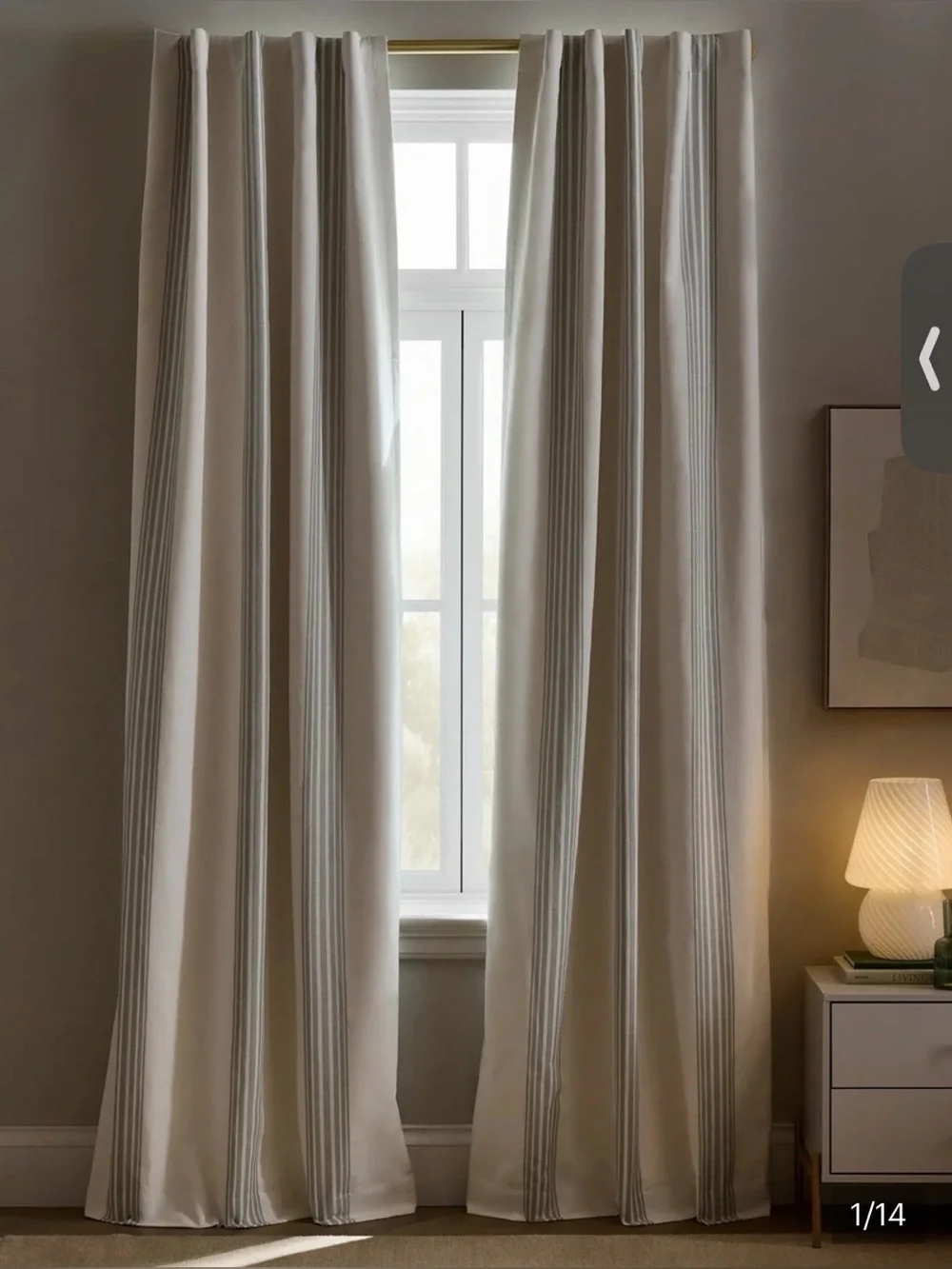 NWOT QUINCE Set 48x84 Coastal Stripe Sage Linen Cotton True Blackout Curtain